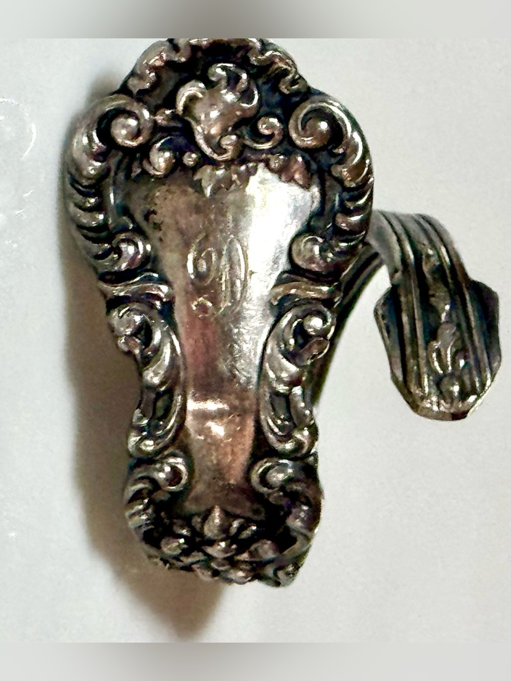 Antique Sterling Silver Monogrammed “D” Ornate Floral Scrollwork Heavy Size 8